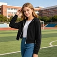 thumbnail image 6 of Abcomgle Girls Zip Up Sweatshirt Size 7/8 Cropped Long Sleeve Jacket for Kids Cute Fashion Lightweight Girls Hoodies with Pockets, 6 of 7