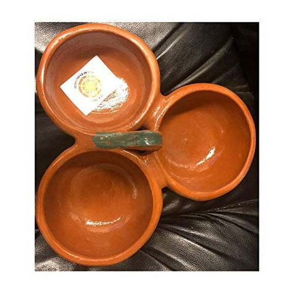 Mexican Salsera de Barro 3-Section Bowls Salsa Chips Guacamole Nuts Condiment Server Traditional Clay Party Dish Lead Free Made in Mexico