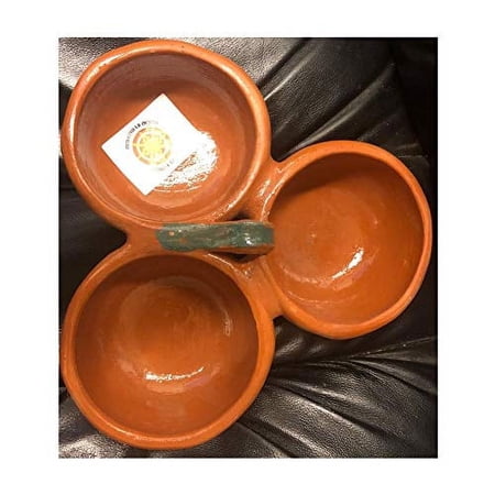 Mexican Salsera de Barro 3-Section Bowls Salsa Chips Guacamole Nuts Condiment Server Traditional Clay Party Dish Lead Free Made in Mexico