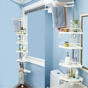 Bathroom Adjustable Telescopic 4 Tier Corner Shelf with Stainless Stain Clad Pipe for Shampoo, Conditioner, Soap –Ivory
