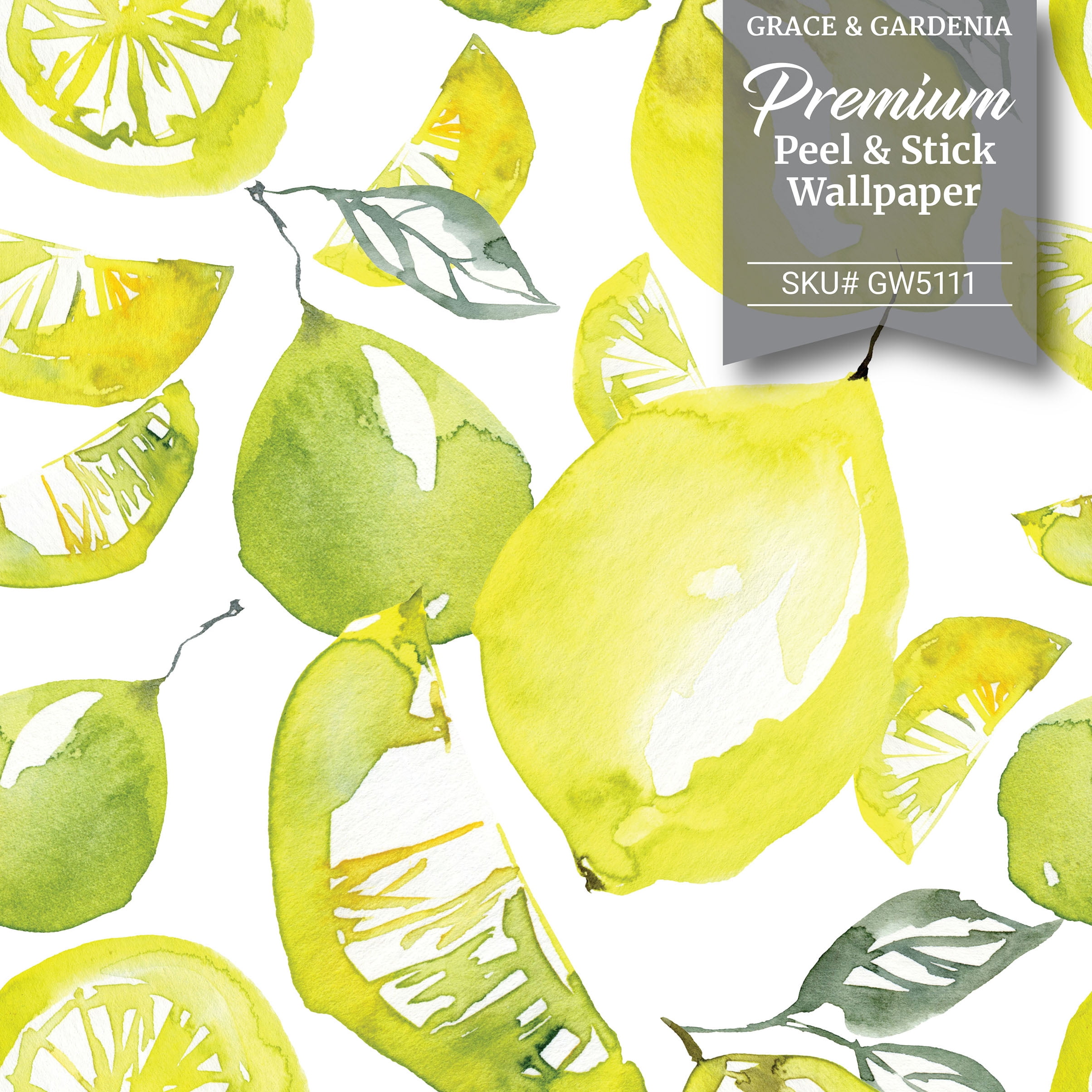 Gw5111 Grace Gardenia Lemon Lime Watercolor Peel And Stick Wallpaper Roll 5 Inch Wide X 18 Ft Long Yellow Green White Walmart Com
