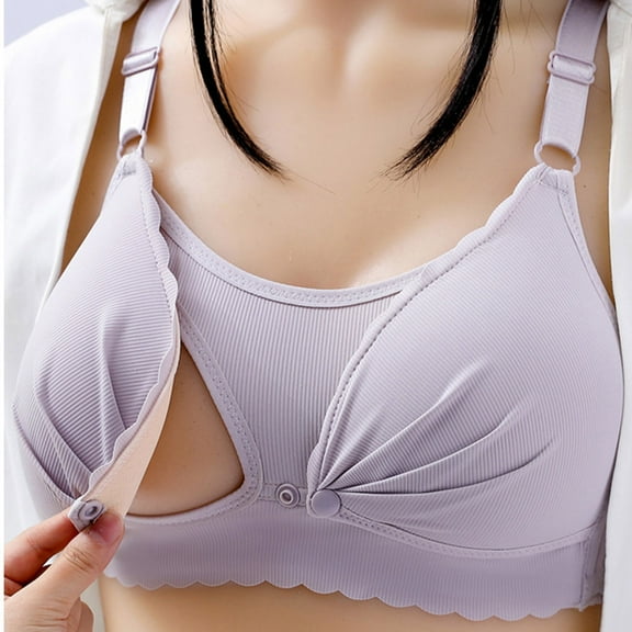 REORIAFEE Maternity Bras for Breastfeeding Plus Size Gathered Everyday Bras No Wire Bras Scoop Neck Comfy Corset Bra Adjustable Straps Lightly Lined Classic Seamless Brassiere Anti-Sagging Bra