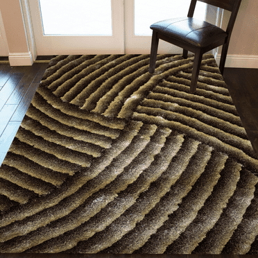 RugBerry 5x7 Area Rug Brown Abstract 3D Shag Carpet Soft Fluffy Fuzzy Furry Shaggy Decorative Designer Style Bedroom Living Room Rug