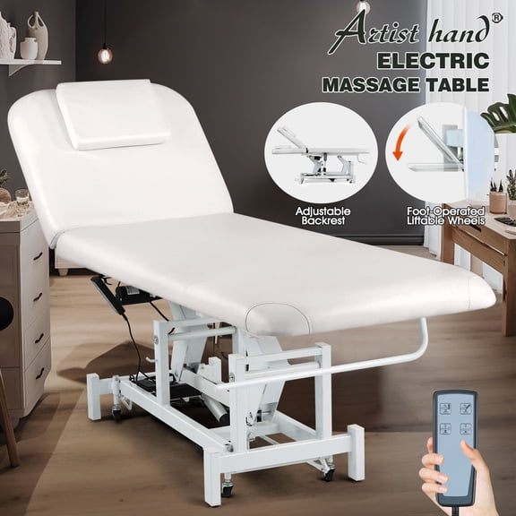 Artist hand Electrical Facial Bed Removable Massage Table 2 Motor Medical Beauty Tattoo Chair with Wheels & Hand/Foot Remote Control(White)
