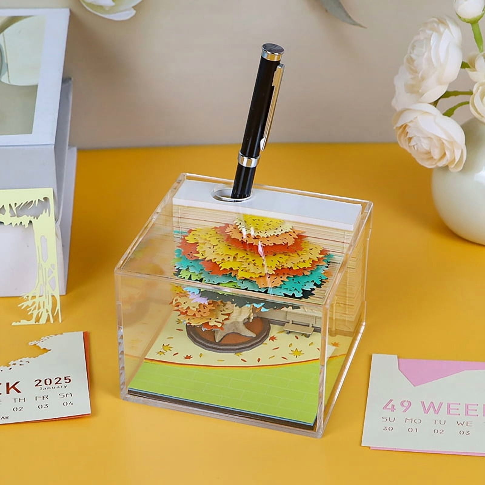 Time Piece Calendar 2026 Desk Calendar With LED Light 3D Tear-away Calendar Paper Carving Art Pad Notepad Gift Christmas