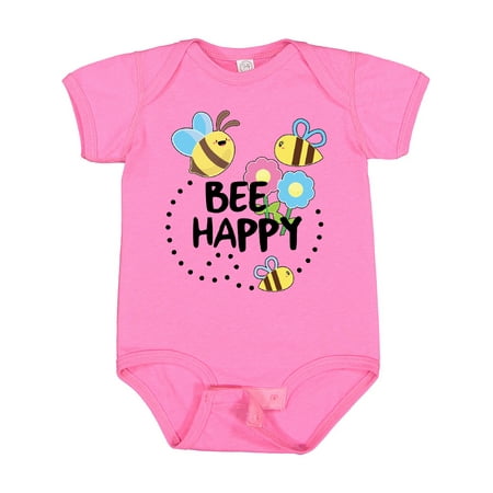 

Inktastic Bee Happy with Flowers Gift Baby Boy or Baby Girl Bodysuit