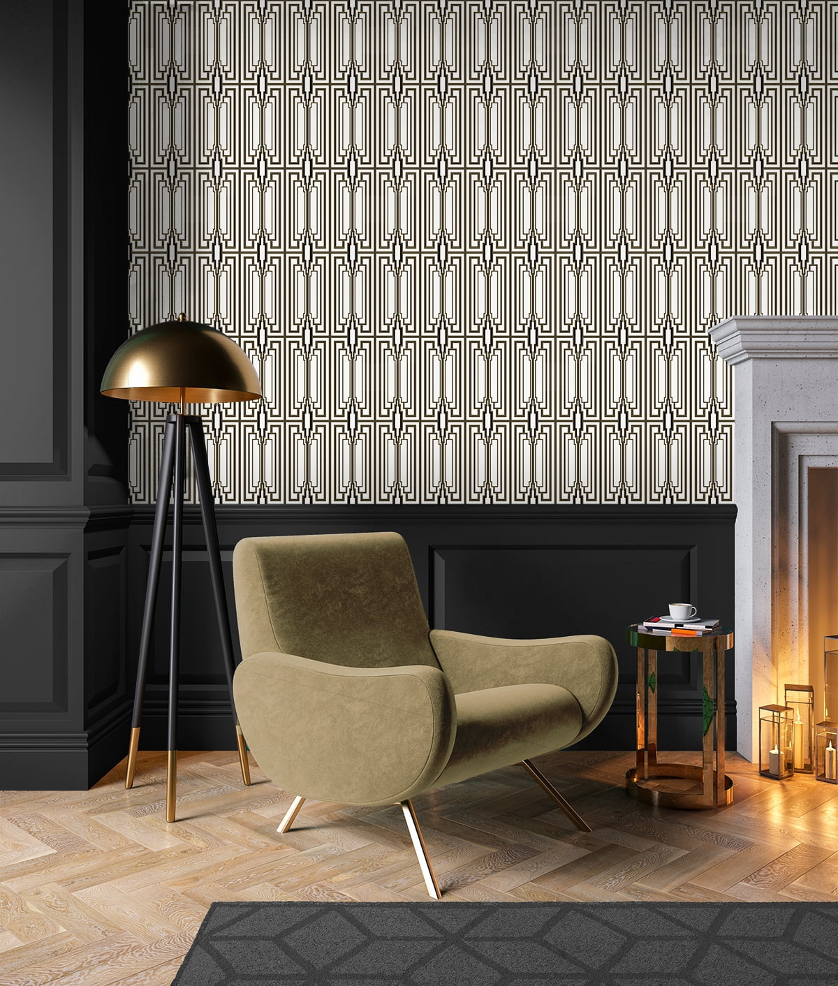 NextWall Ebony & Gold Manhattan Deco Peel and Stick Wallpaper