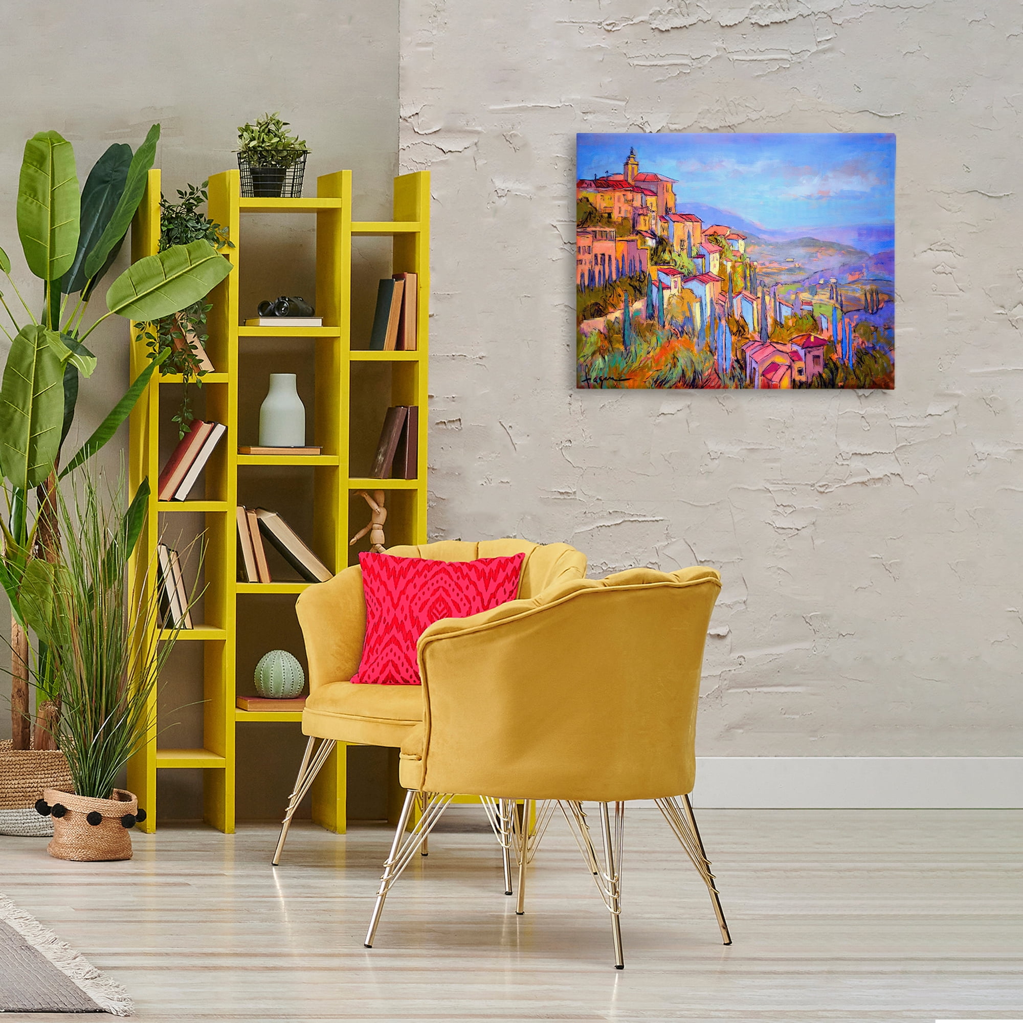 Stupell Industries Blue Shadowed Cityscape Landscape & Nature Painting Wrapped Canvas Art Print Wall Art, 30 x 24