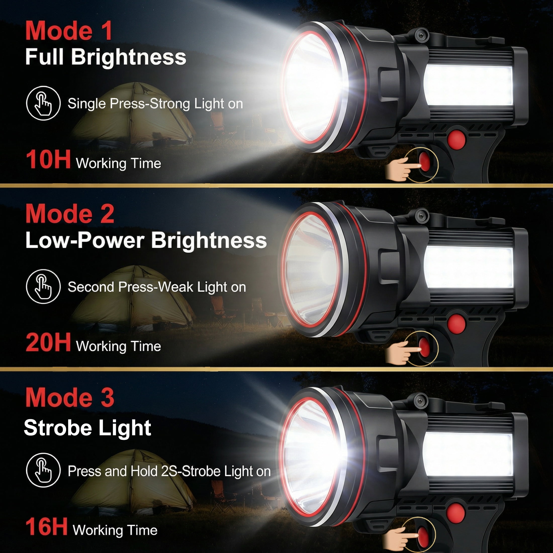 EZBY Flashlight,150000 Lumens Rechargeable Spotlight Flashlight,12800mAh High Power LED Handheld Spotlight with 6 Modes, 7 Colors,Waterproof for Camping Hunting Emergency