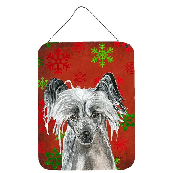 Chinese Crested Red Snowflakes Holiday Wall or Door Hanging Prints
