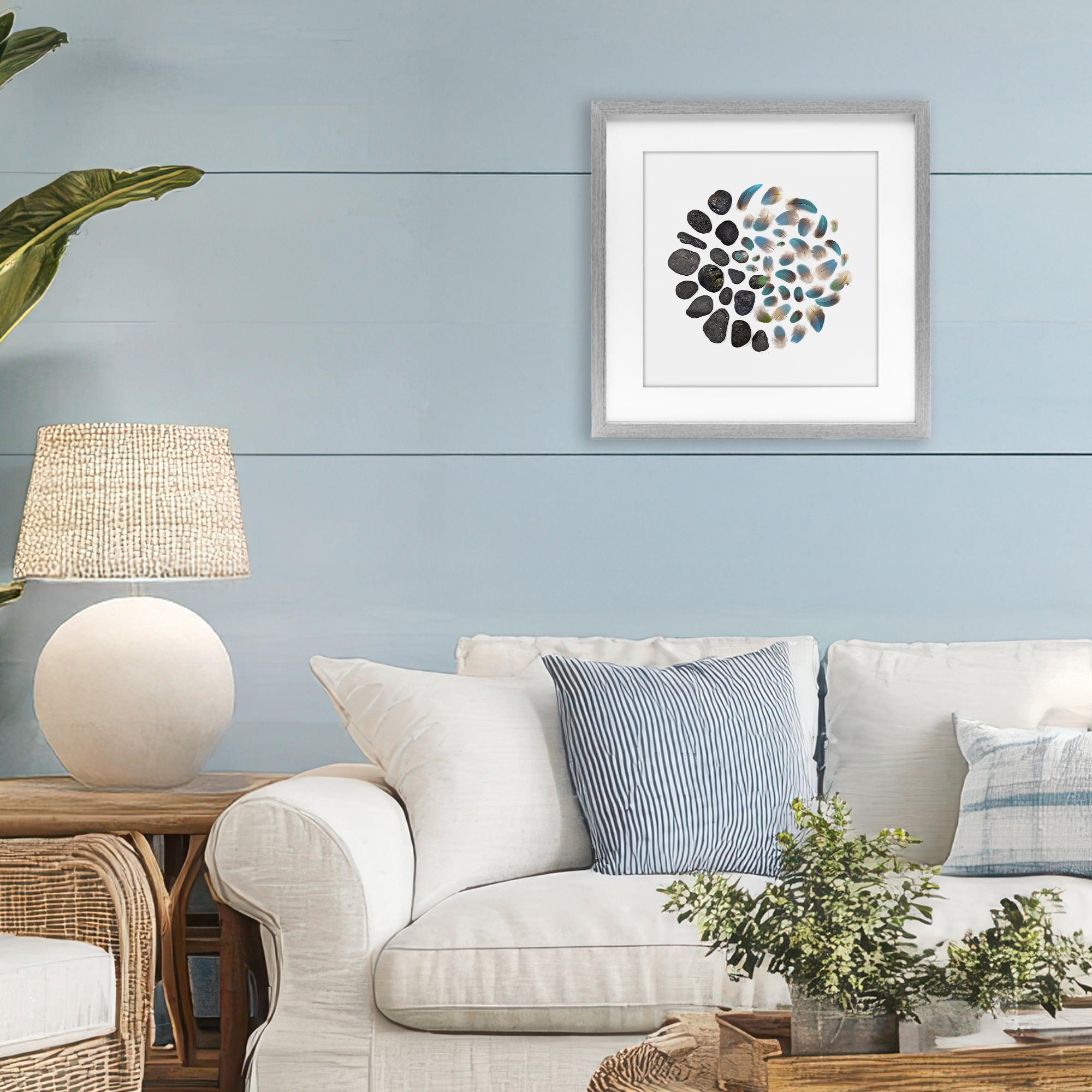 Stupell Industries Feathers & Rocks Collection Gray Framed Print Under Glass, design by Beth Adoette