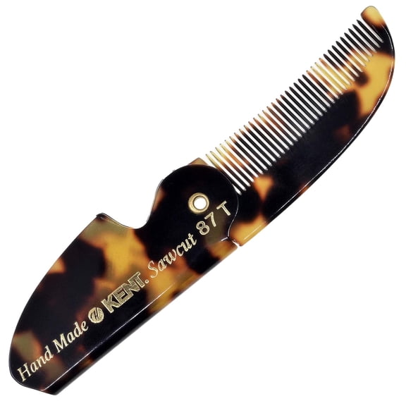Kent 87T Handmade Folding Pocket Comb for Men, Fine Tooth Hair Comb Straightener for Everyday Grooming Styling Hair, Beard or Mustache, Use Dry or with Balms, Saw Cut Hand Polished, Made in England