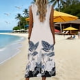 thumbnail image 6 of Lenago Dresses for Women Fashion Printed Loose Linen Dress With Round Neck and Patch Pockets Summer Vacation Beach Sundresses Maxi Dress, 6 of 8