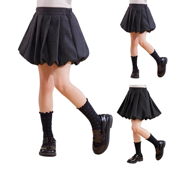THDHVS Skirts for Girls,Wool Blend Bubble Hem Skirt High Waist Pleated Fluffy and Warm for Holiday and Winter School Outfits,Pleated Skirt