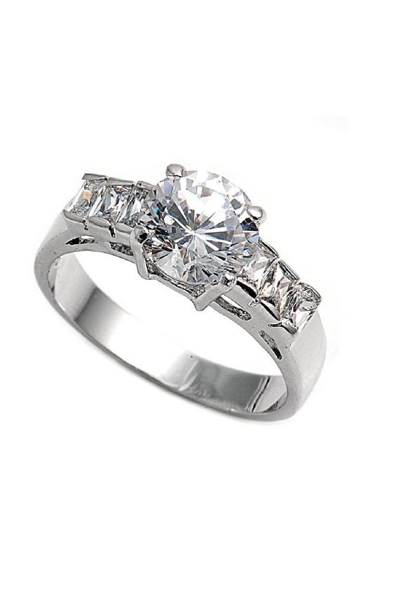 Round Center Designer Cubic Zirconia Ring Sterling Silver 925