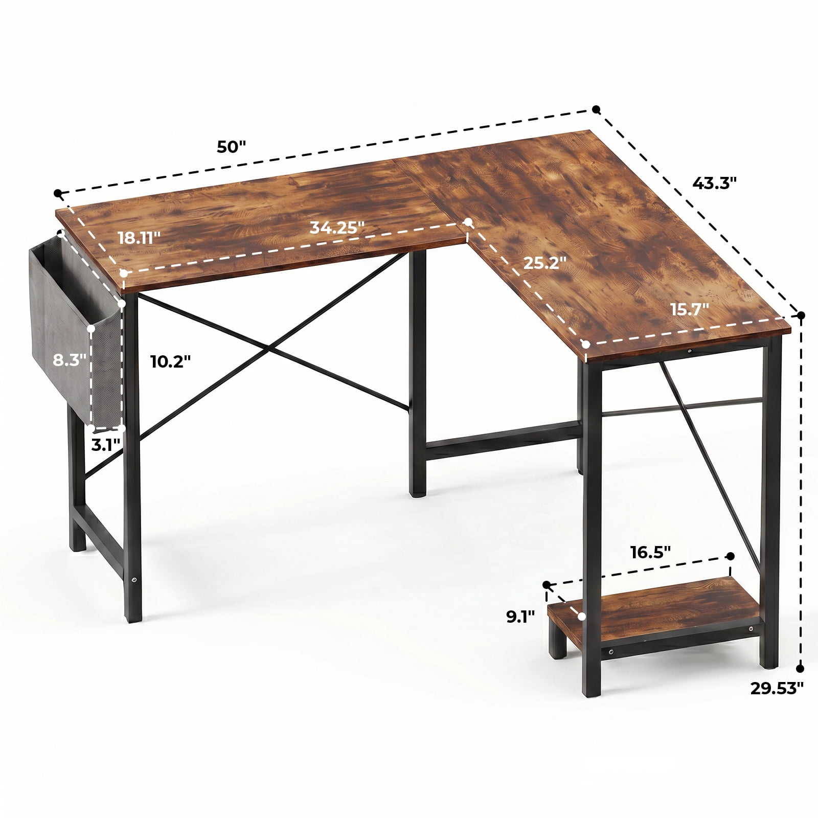 Alvantor 50 Inch L-Shaped Gaming Desk with CPU Storage for Home Office