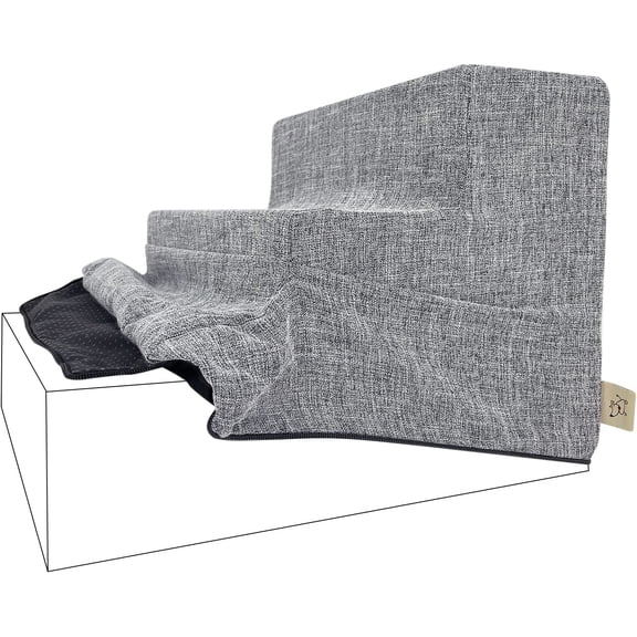Foam Pet Steps Cover for Small Dogs and Cats, Portable Ramp Stairs for Couch, Sofa, and High Bed Climbing (Cover Only) - Ash Gray Linen, 3-Step (Cover Only)