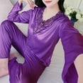 thumbnail image 4 of Awdenio Women Satin Pajamas Set Classic , Women's Long Sleeved and Full Length Pants Home Wear Two-piece Set, 4 of 9