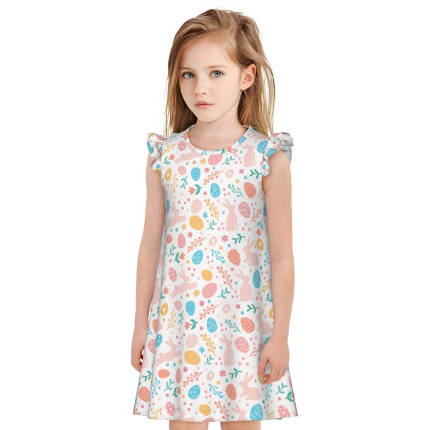 Balery Happy Easter Camisón de princesa para niñas, pijama de algodón con mangas abullonadas, suave y bonito.-Medium