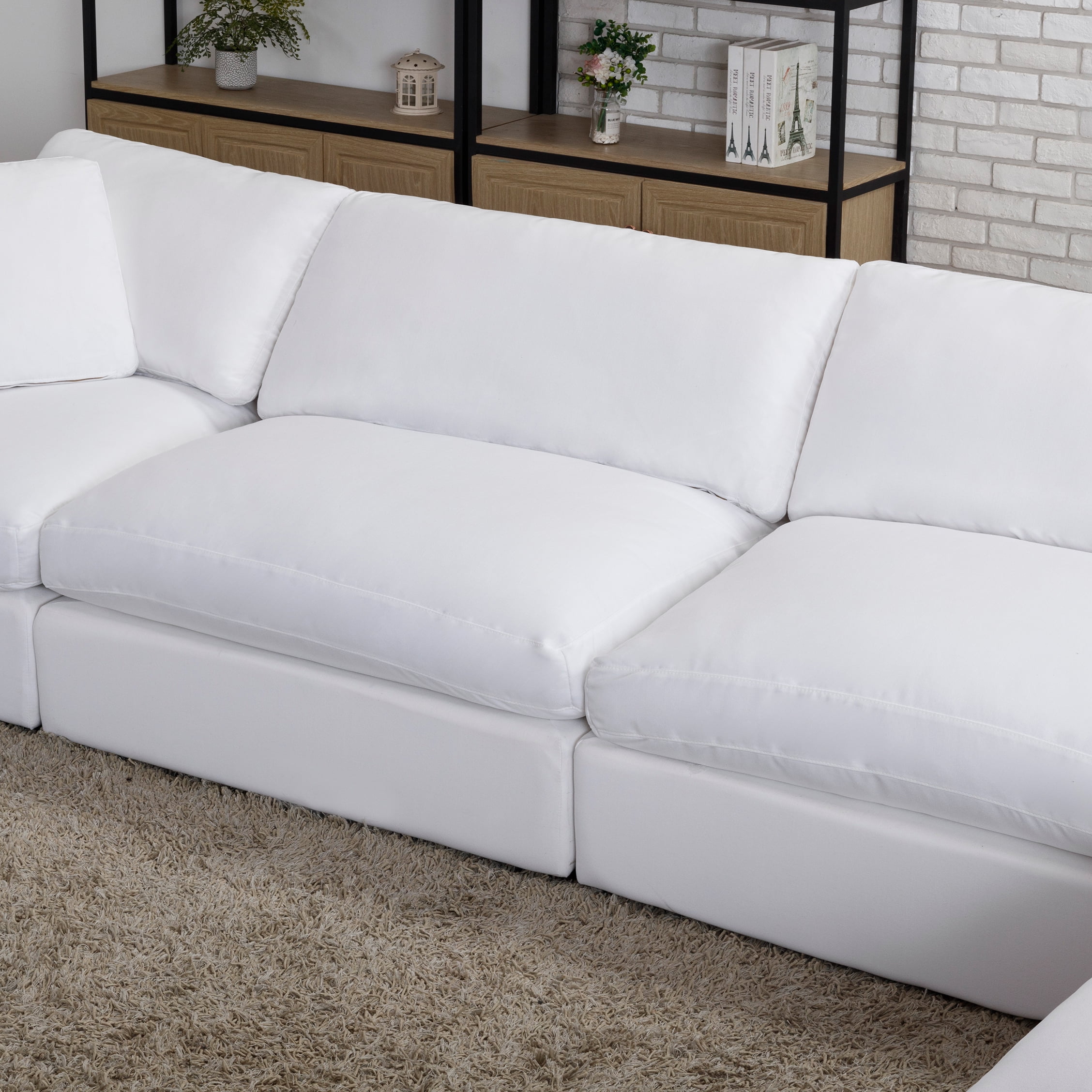 Roundhill Furniture Rivas Contemporary Feather Fill Oversized Armless Chair, White