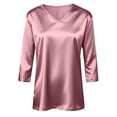 thumbnail image 4 of WULMLEO Women's Satin V-Neck 3/4 Sleeve Blouse Silky Casual Tops for Summer Night Out Pink L, 4 of 6