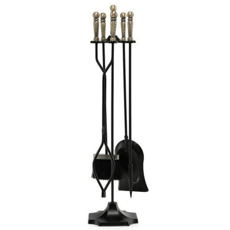

31 inch 5 Pieces Metal Fireplace Tool Set with Stand-Bronze
