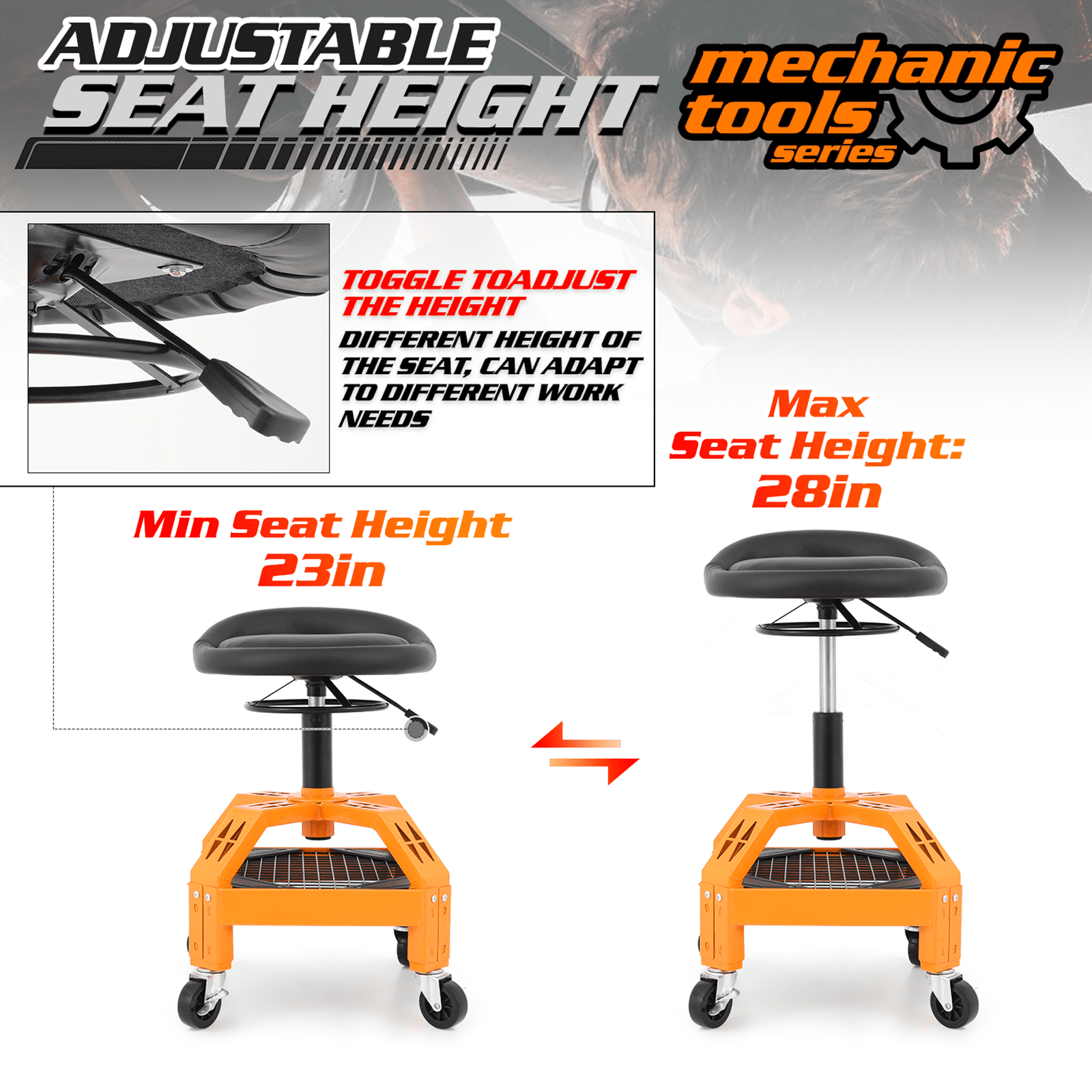 Stool With Wheels Pneumatic Garage Seat Rolling Mechanic Stool