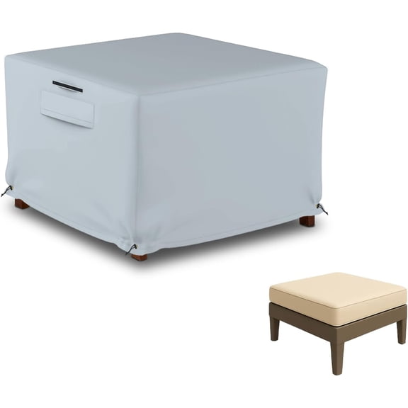 Seal Skin Waterproof Rectangular Ottoman Cover, Heavy-Duty Fabric (Gray, 25"L x 25"W x 17"H)