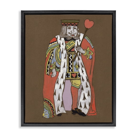 Stupell Industries Mid-Century King Playing Card Motif Black Floating Frame Canvas Art, 17 x 21, by June Erica Vess