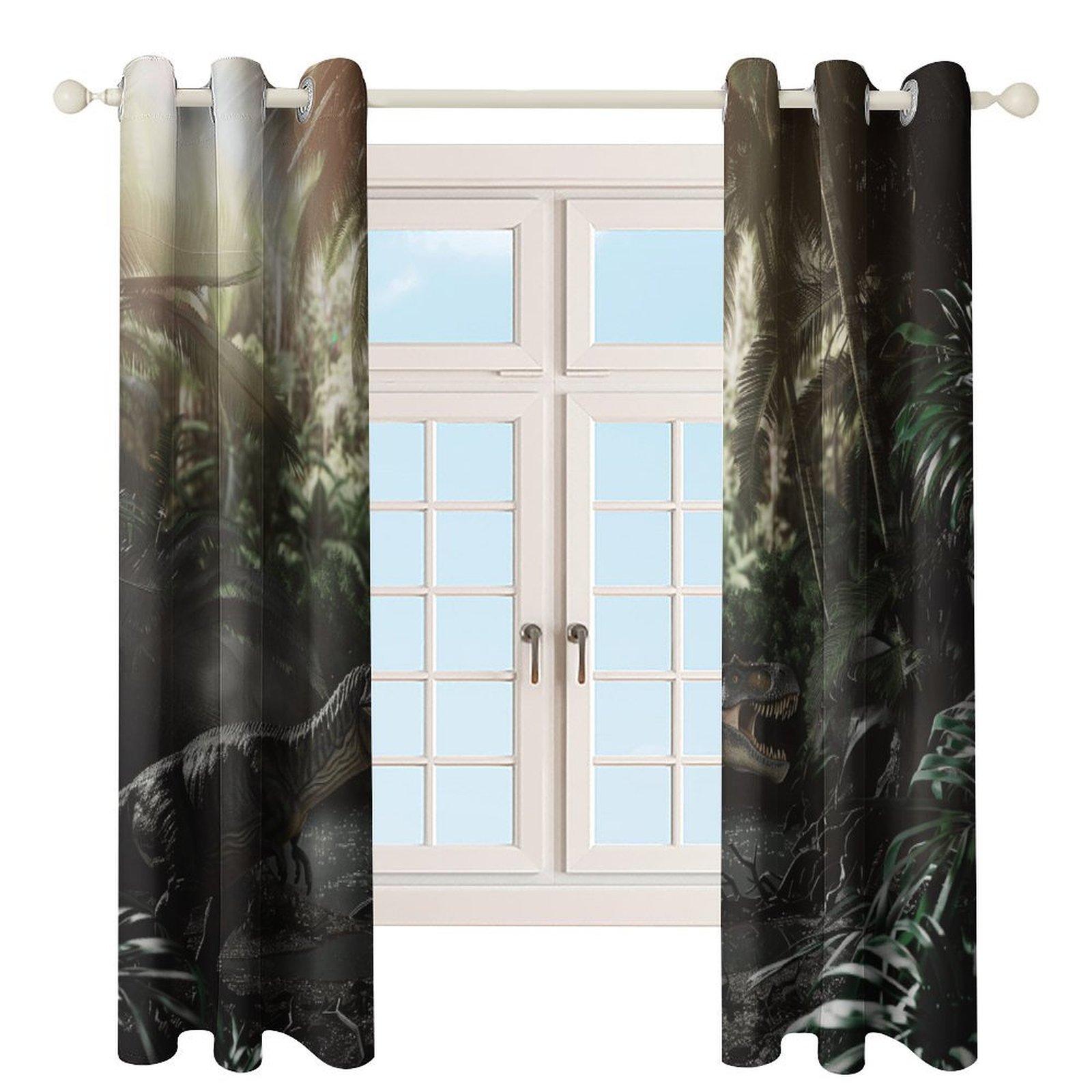 Blackout Curtains for Bedroom Jurassic Dinosaur Full Room Darkening Grommet Curtains for Living Room,Thermal Insulated Ombre Drapes