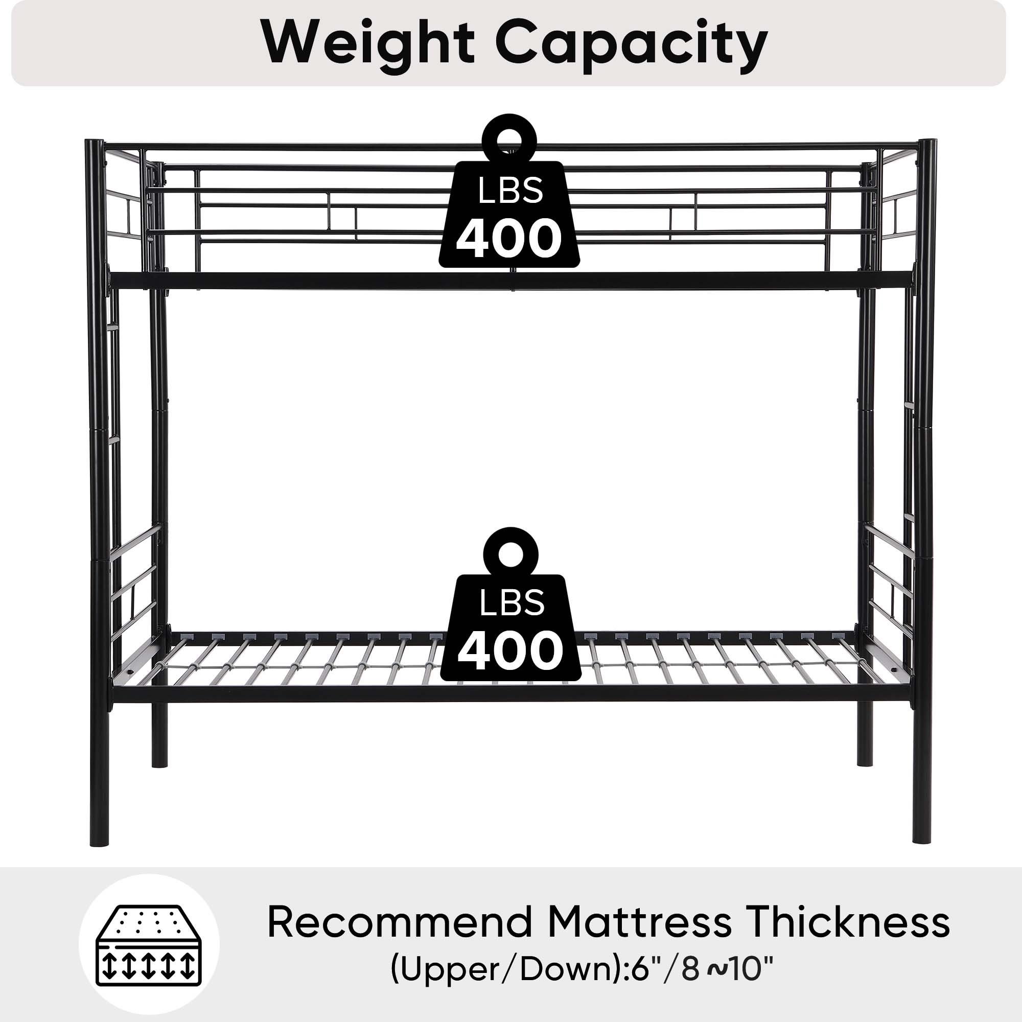 Aukfa Metal Bunk Bed Twin over Twin, Able to Split Two Beds for Kids Teens Dorm - Black
