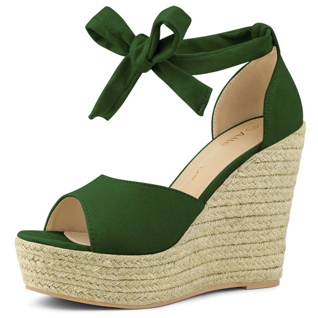 Sandalias De Cuña Alpargatas Correa De Tobillo De Las Mujeres Verde 39