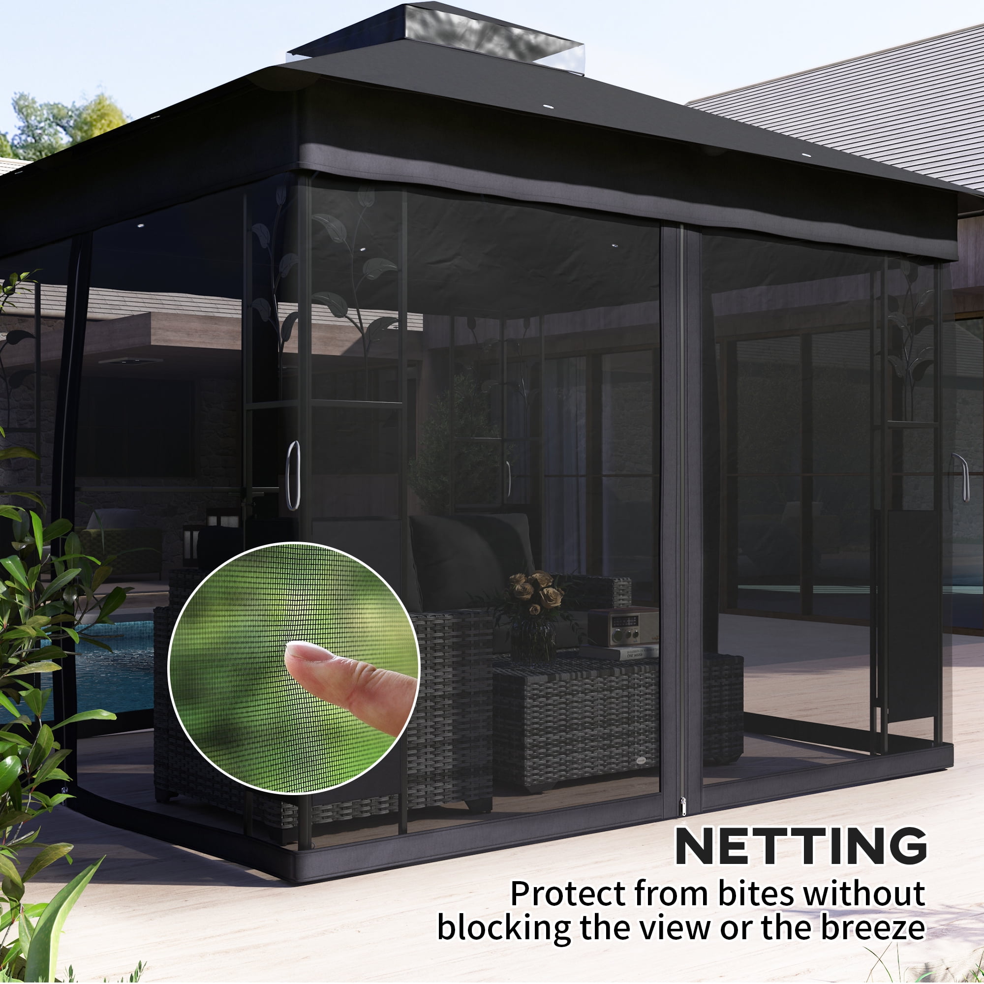 Outsunny 10' x 10' Outdoor Gazebo with Shelves and Netting, Double Roof Patio Gazebo Canopy Shelter, UV30+ Protected