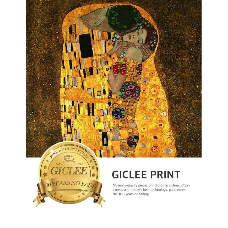 Gustav Klimt 'The Kiss' Framed Canvas Art Print – Museum Quality, 24x30, Gold Frame, Ready To Hang