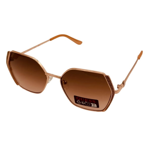 Guess Sunglass Womens Rose Gold Oversized Square Brown Gradient Lens GO00005 28T