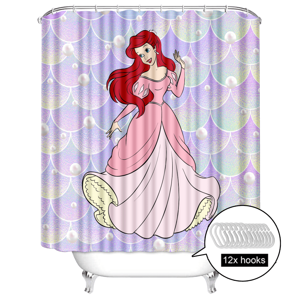The Little Mermaid Shower Curtain with 12 Hooks for Bathroom Decor
