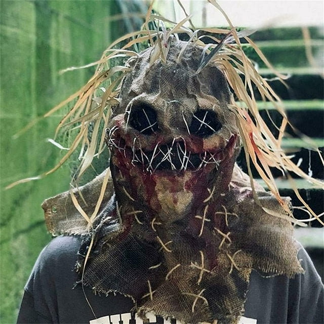 Cubierta facial, cubierta facial aterradora de Halloween, tocado de espantapájaros espeluznante, cubierta facial para cosplay, confiabilidad excepcional