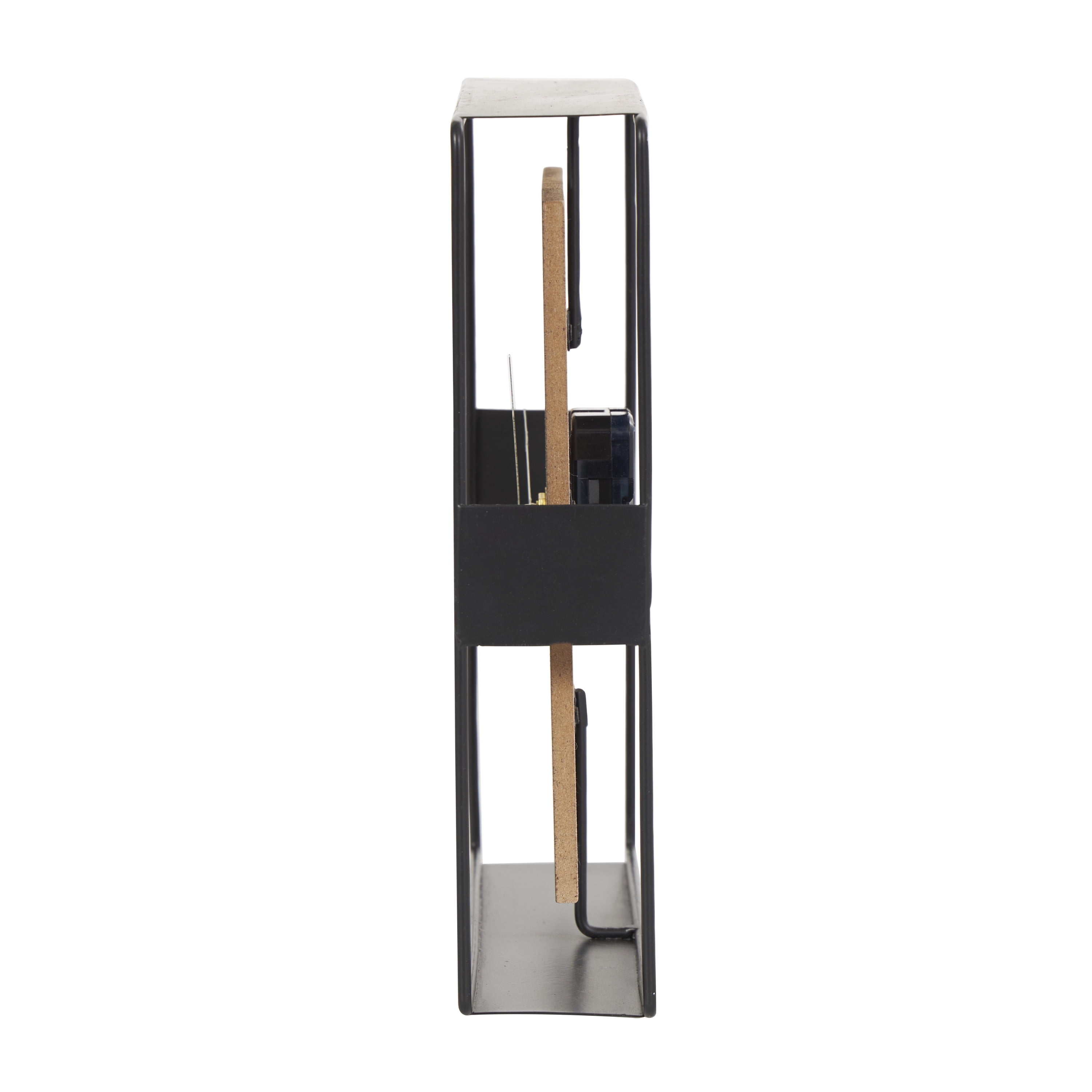 DecMode 9" Black Wooden Geometric Open Frame Square Clock with Grid Pattern
