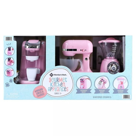 PlayGo - 3-Pc. Gourmet Kitchen Appliance Set (Pink) Realistic Sounds and Lights  Includes Coffee Maker  Mixer and Blender