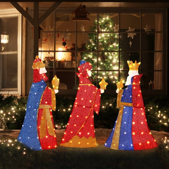 Ktaxon 6ft Christmas Lighted Three Kings Decor,Three Wise Man,Holy Family Christmas Outdoor Decor,Yard Decoration with 160LED Lights