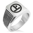 thumbnail image 1 of Stainless Steel Murakami Samurai Crest Needle Stripe Pattern Biker Style Polished Ring, 1 of 1