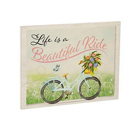 JennyGems Spring Decorations, Life Is a Beautiful Ride Wooden Sign, Spring Wall Decor, Inspirational Quote, Made in USA