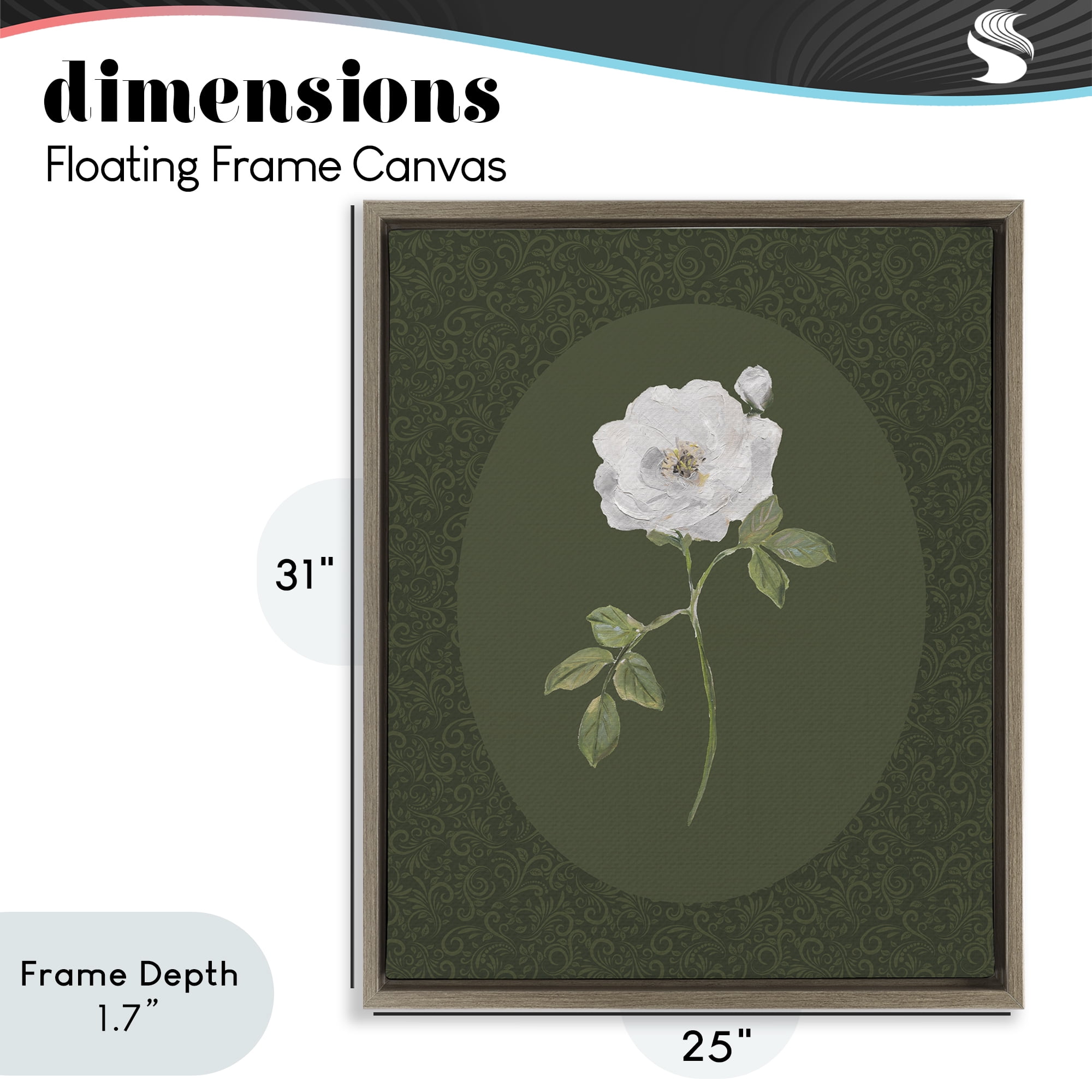 Stupell Industries Emerald & White Oval Rose Brown Framed Floater Canvas Wall Art, design by Sally Swatland