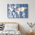 thumbnail image 2 of IDEA4WALL Canvas Wall Art Pink and Yellow World Atlas Map on Navy Blue Wood Panel Places Country Mixed Media Realism Global Urban for Living Room, Bedroom, Office - 16"x24", 2 of 5