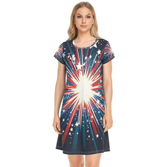 Women's Sleepshirts Stars Exploding Nightgowns Sleep for Women Soft House Dresses Night Gown for Ladies