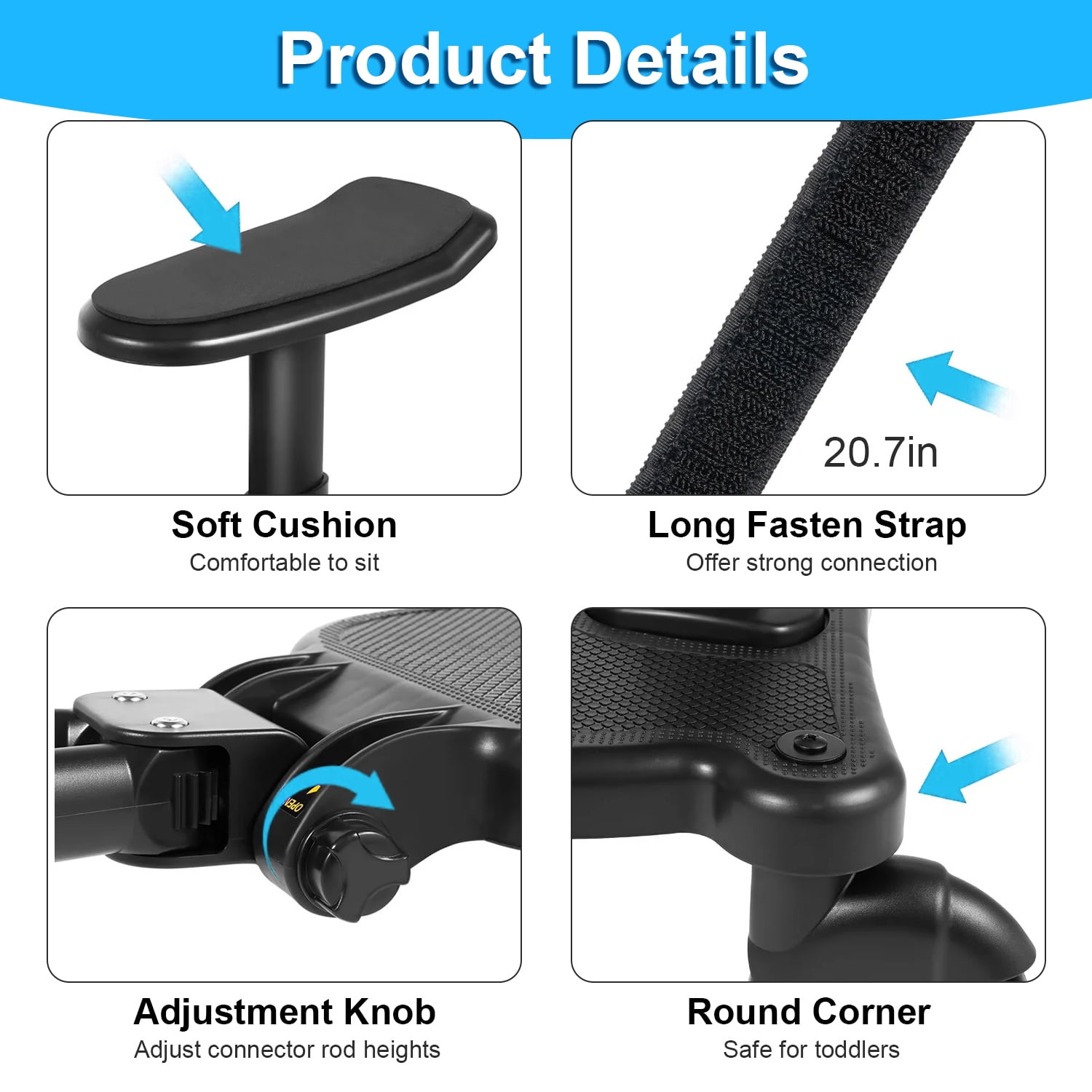 Teqhome Universal Stroller Board with Detachable Seat 2 in 1 Sit and Stand Stroller Glider Board for Most Strollers Holds Children Up to 55 LBs Stroller Standing Board (Black)