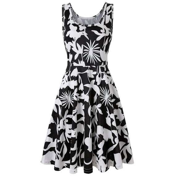 IROINNID A-Line Dress For Women Sleeveless Printed Skinny Tank Dress Long Dress V-Neck Knee-Length Dress