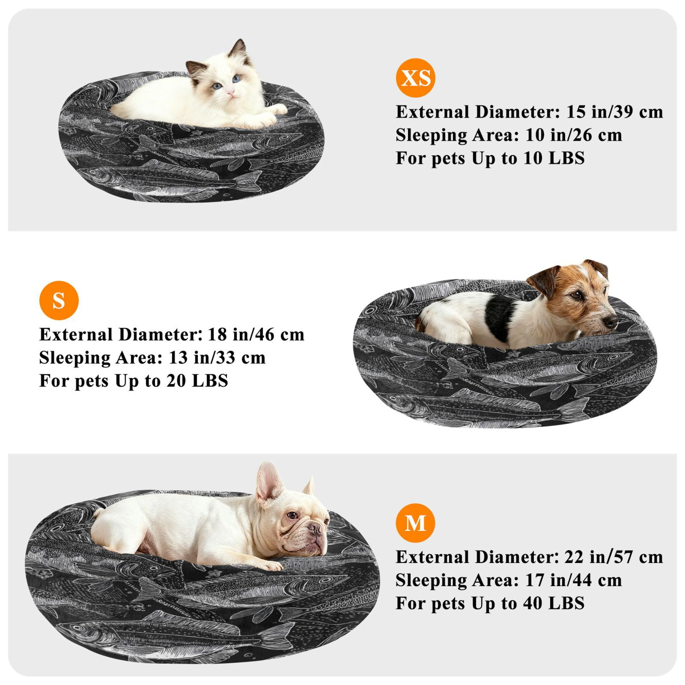 Iauyy Pet Couch Donut Cat Bed for Indoor Cats/Small Dogs Washable & Machine with Non-slip Bottom Calming Cat Furniture, Fish Pattern (M)