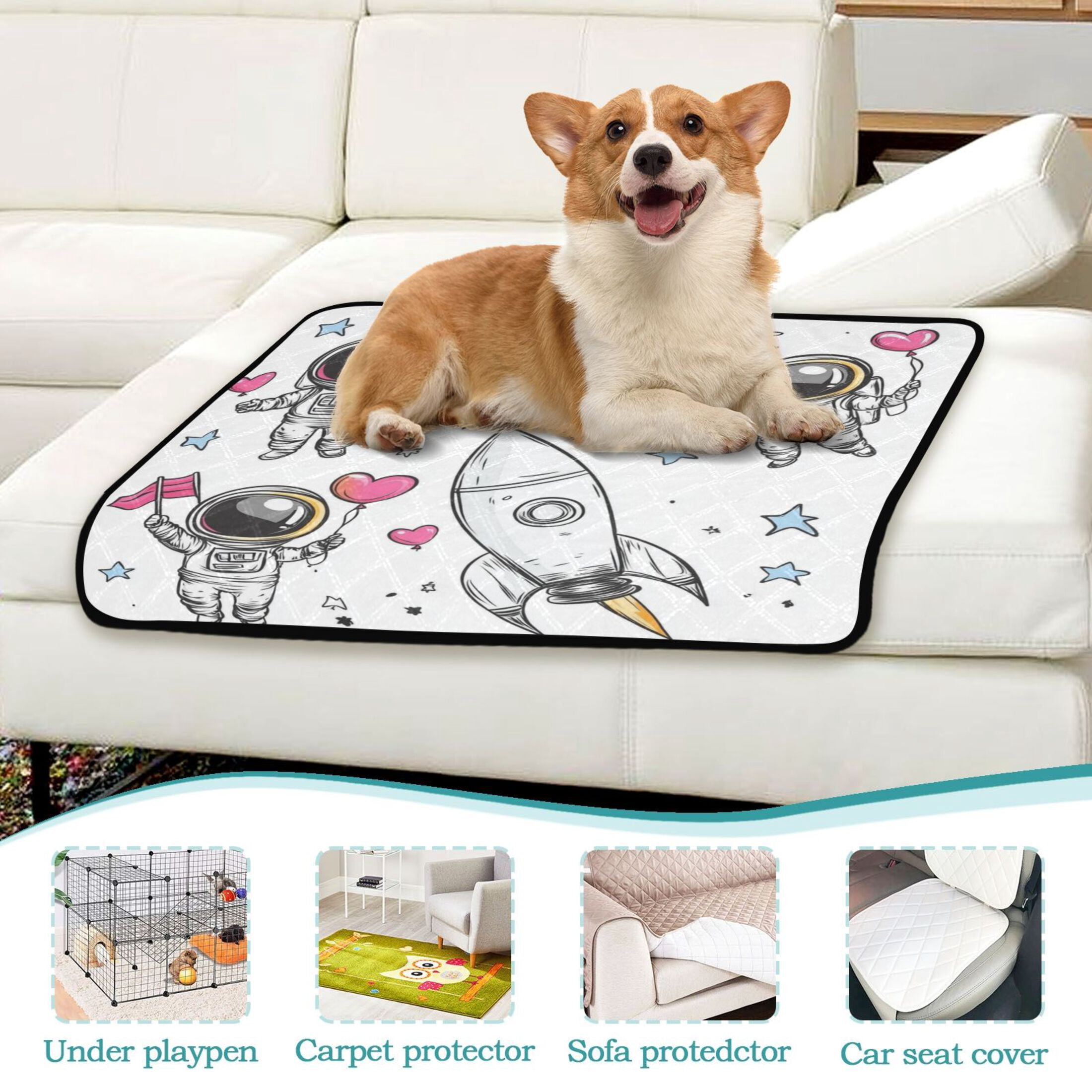 Washable Pet Pee Pads with Super Absorbent Reusable Training Pads for Dogs & Cats Cute Astronaut Clipart
