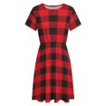 thumbnail image 4 of Buffalo Plaid Red Black Dress Fashion Beach Short Sleeve Dresses Female Party Printed Sundress, 4 of 7
